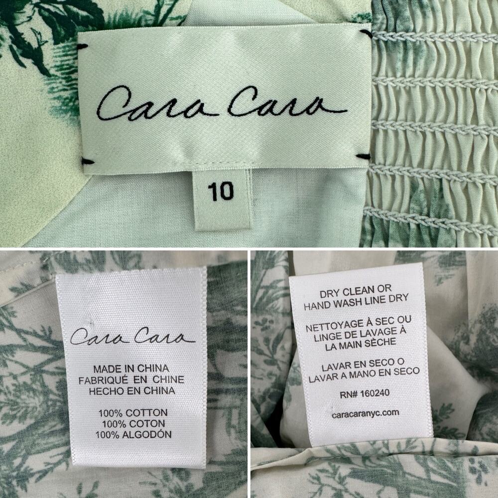 Cara Cara Blue Hill Toile Midi Dress Size 10 Green Botanical Cotton Garden Party - Picture 11 of 15
